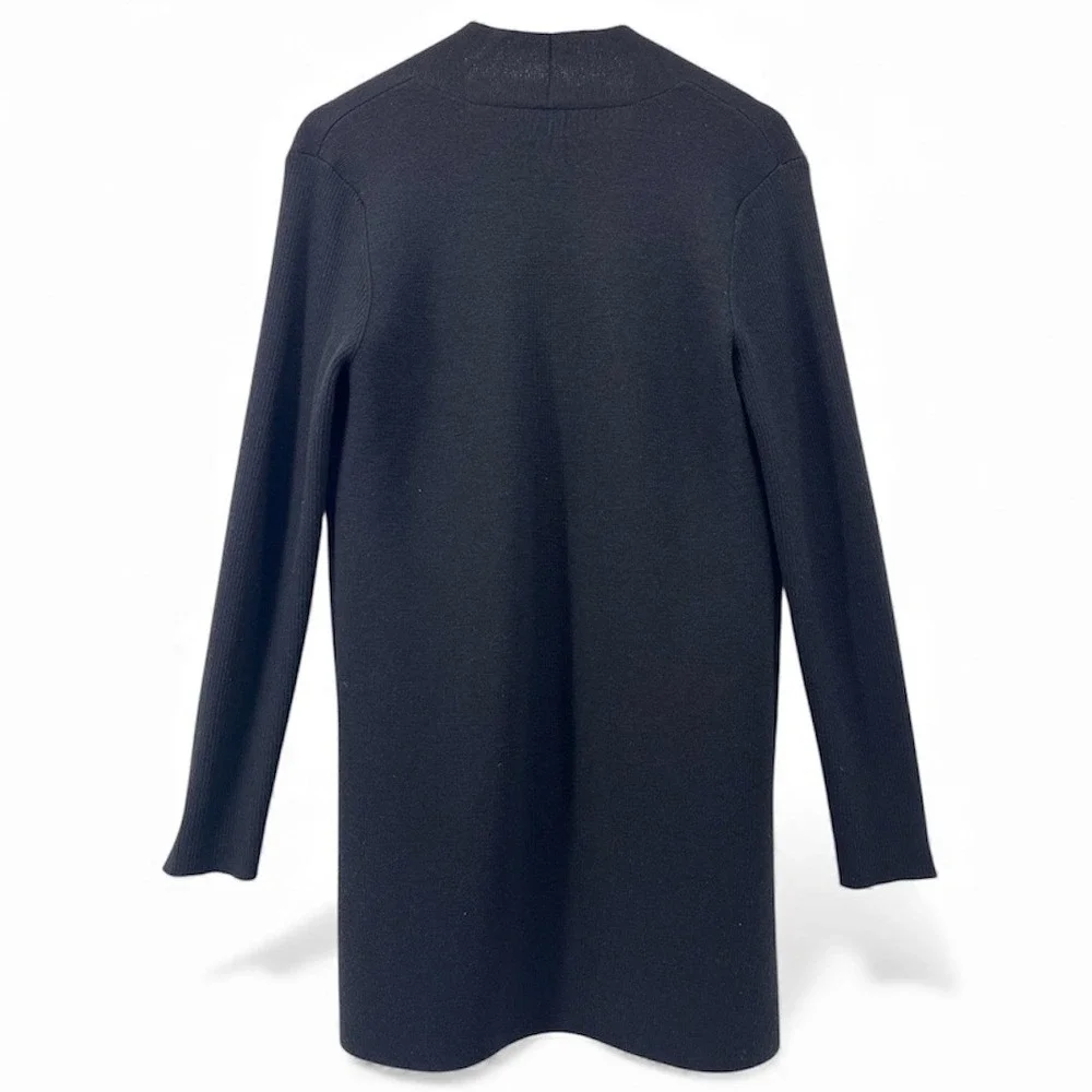 EILEEN FISHER Black 100% Wool Italian Yarn Rib Knit‎ Long Cardigan Sweater M